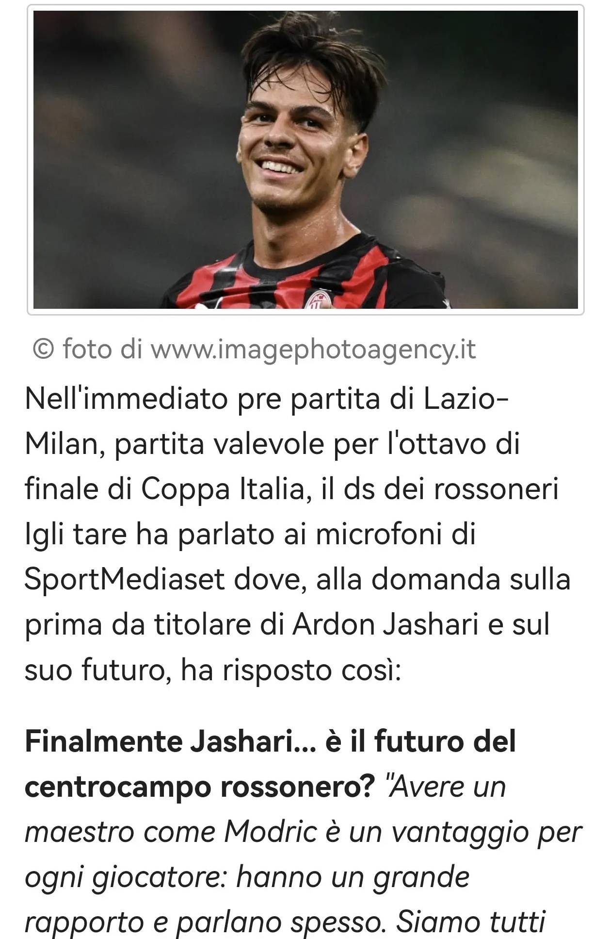 米兰体育总监：亚沙里和莫德里奇关系很好，他經(jīng)常(cháng)和莫德里奇交流(liú)