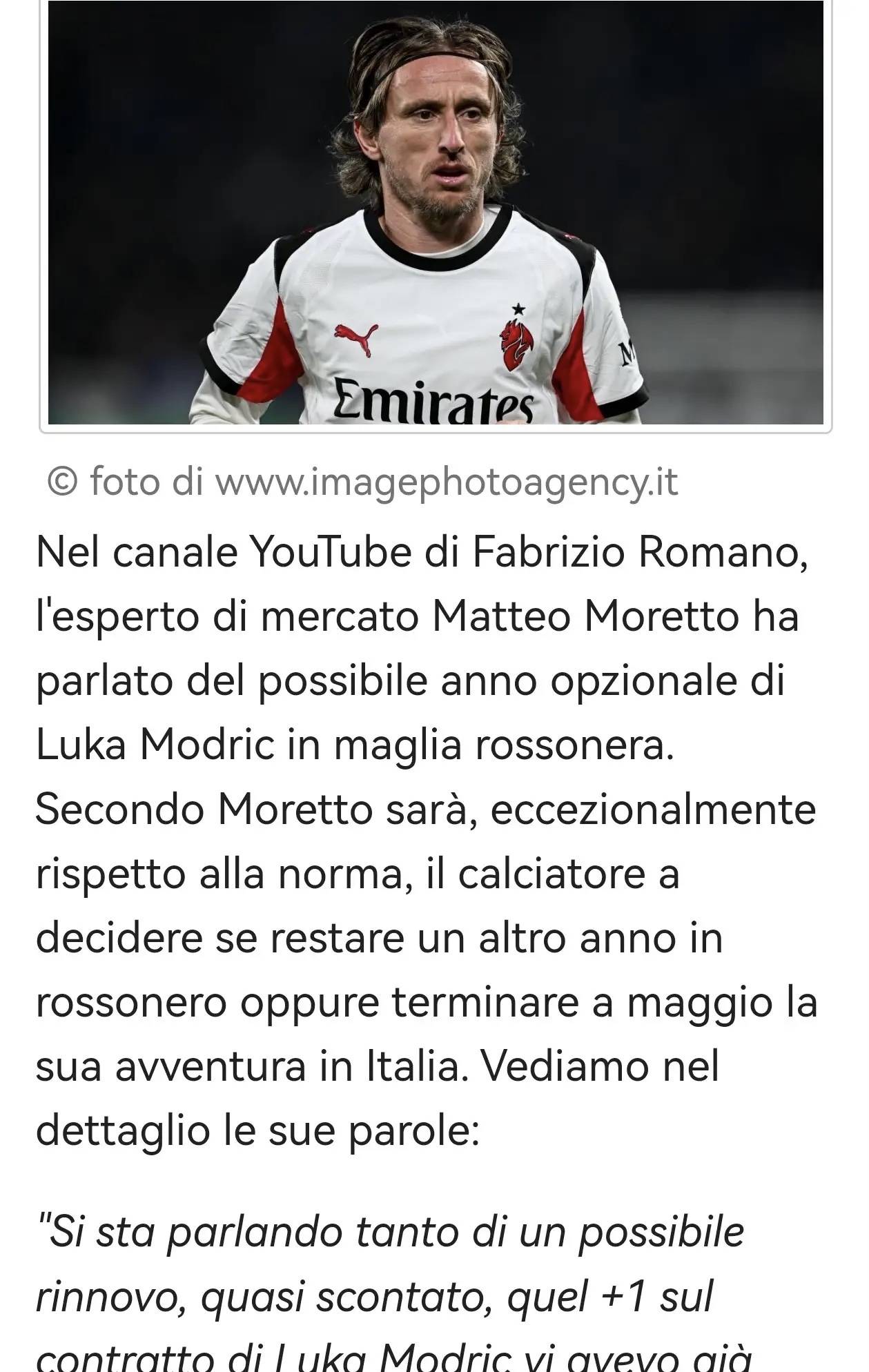 意甲媒体透露：米兰与莫德里奇续约的决定权在莫德里奇，目前沙特卡塔尔那(nà)边对他都有兴趣(qù)